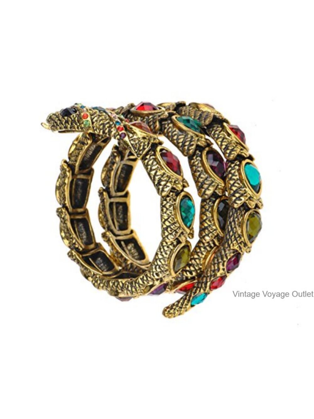 Egyptian Snake Cuff Wrap Bangle Bracelet with Rhinestones